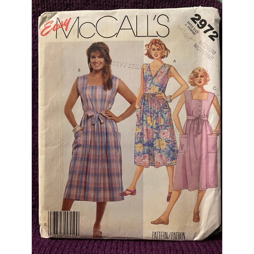 McCalls Sewing pattern 2972 shirt waist dress patch pockets sz M